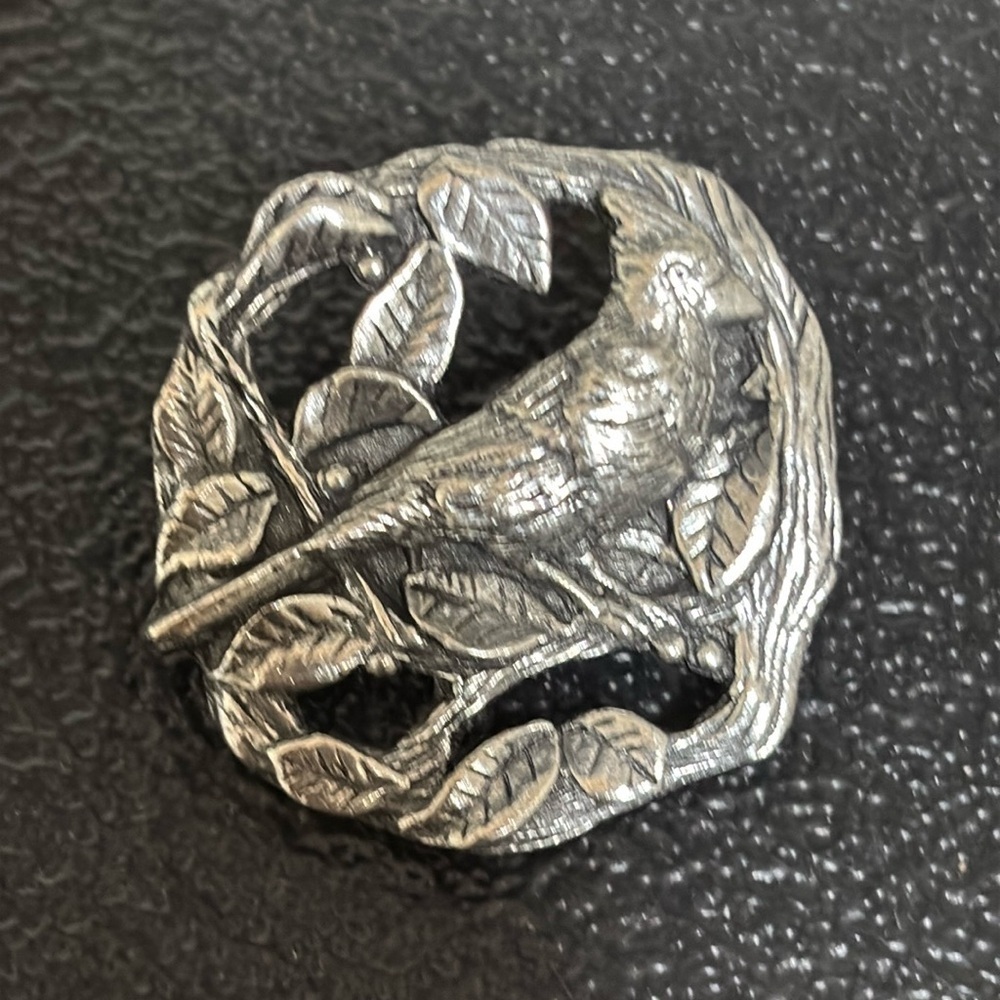 1999 Birds & Blooms Cardinal Bird Tree Branch Brooch Pin Limited Ed Pewter